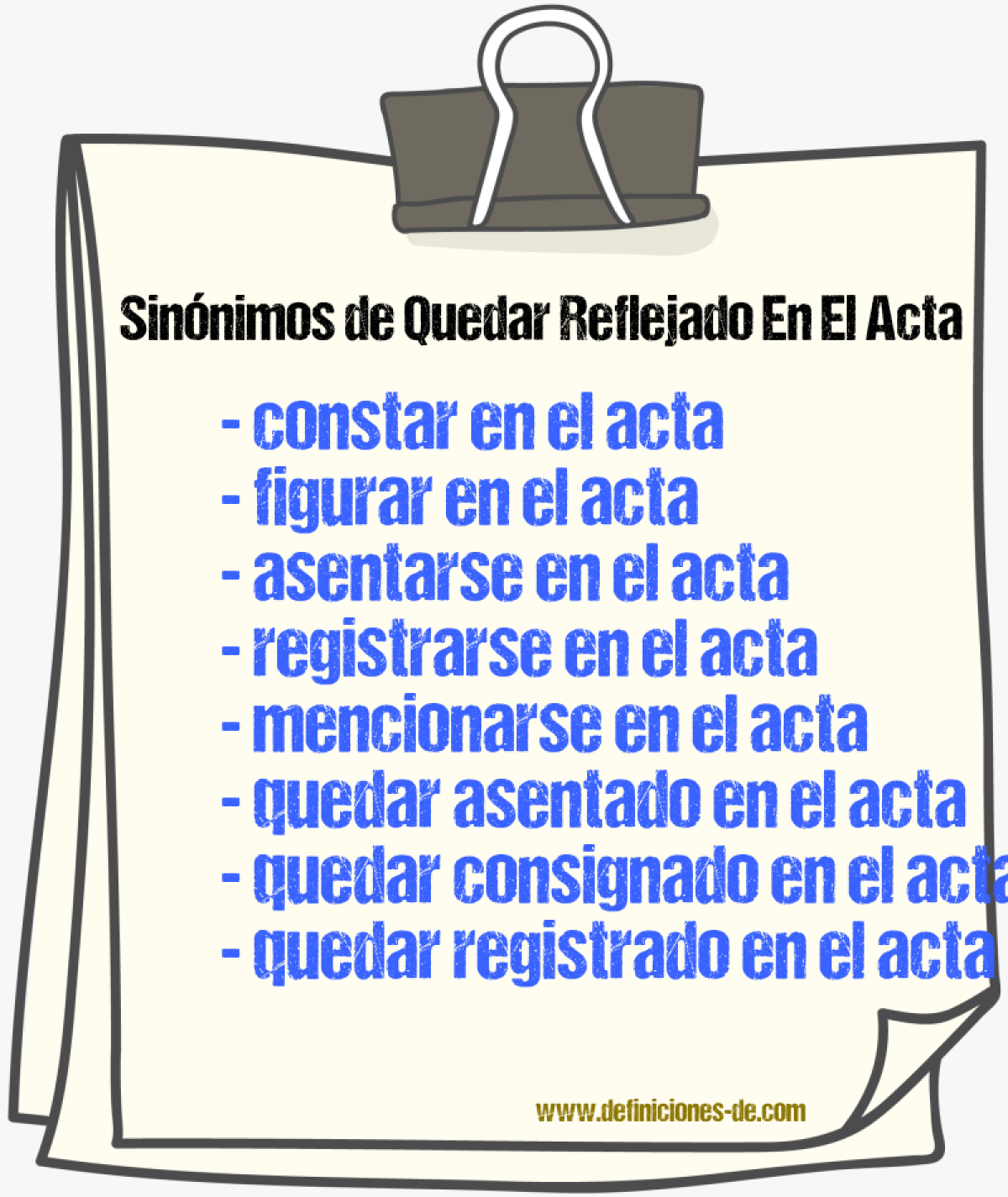 Sinónimos de quedar reflejado en el acta