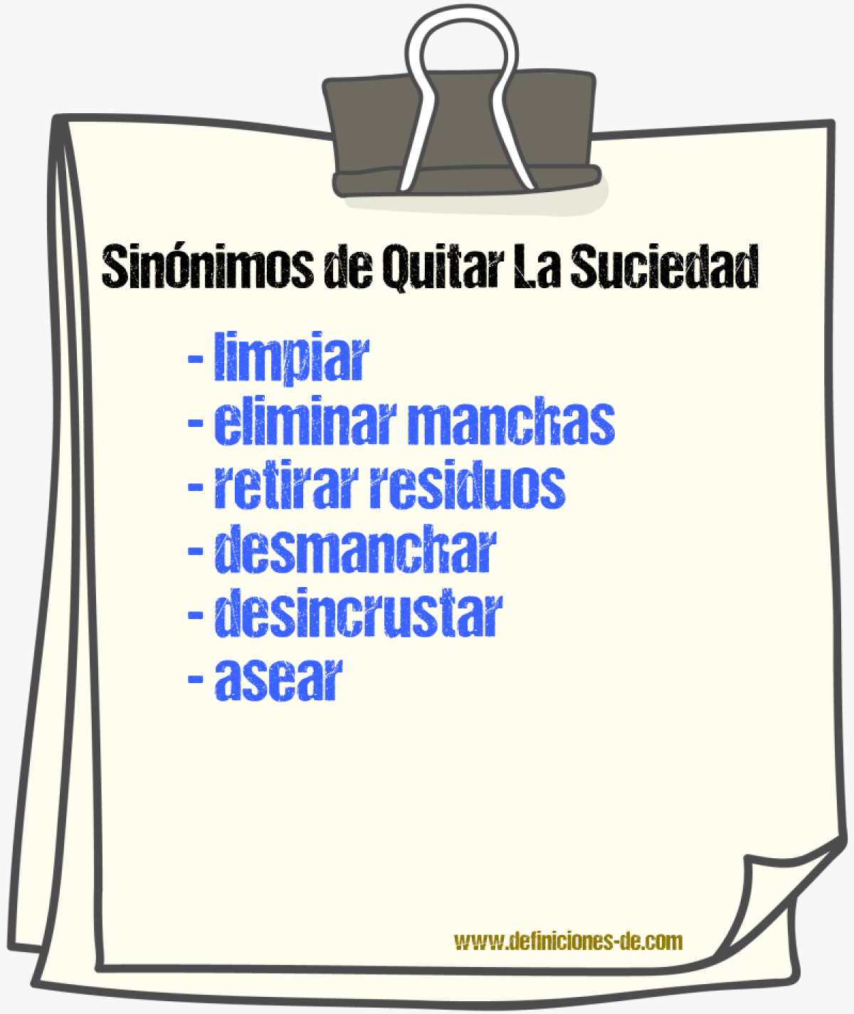 Sinónimos de quitar la suciedad