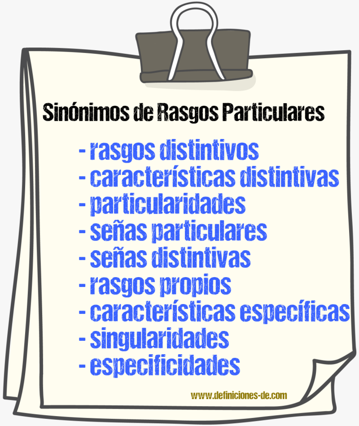Sinónimos de rasgos particulares