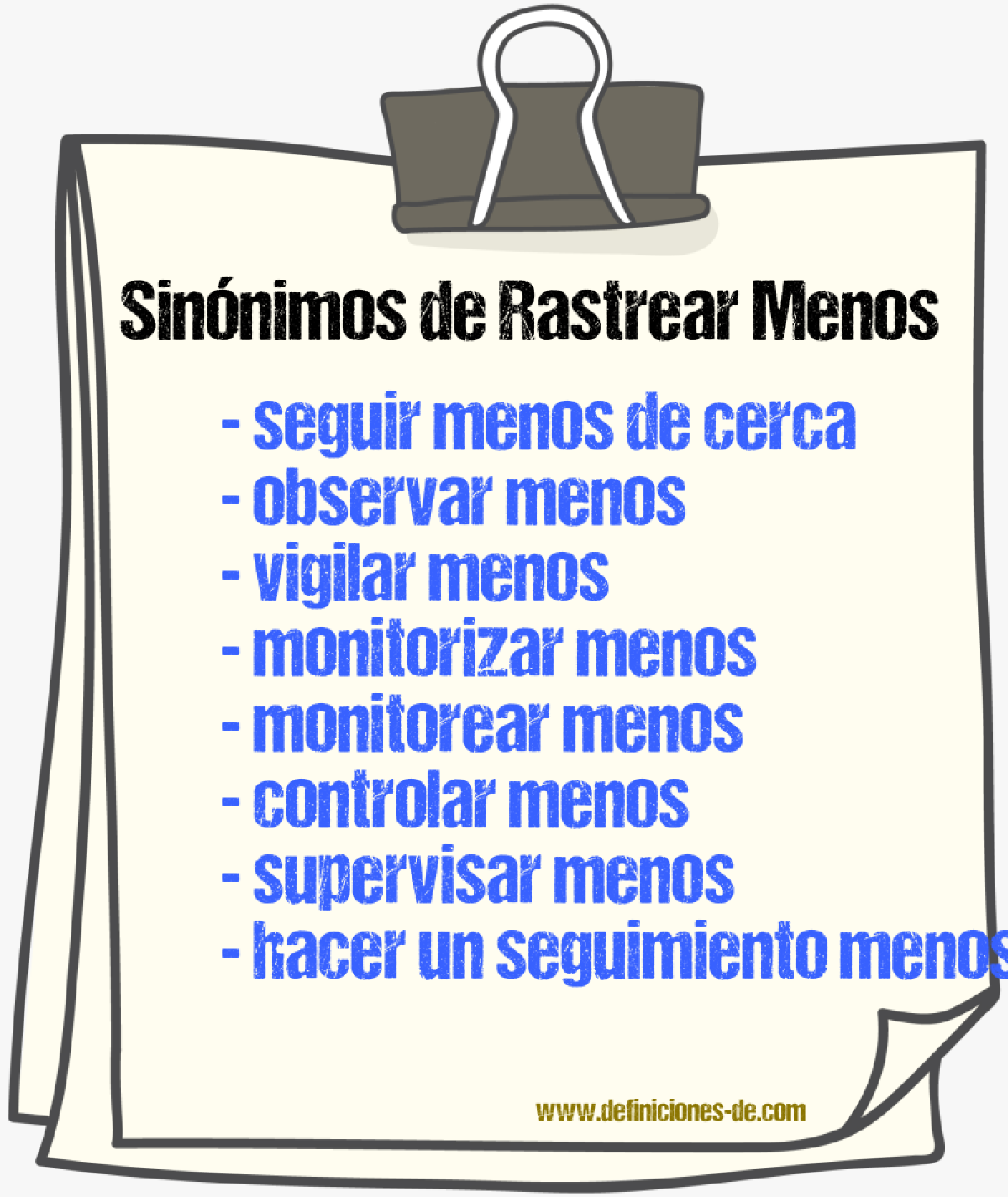 Sinónimos de rastrear menos