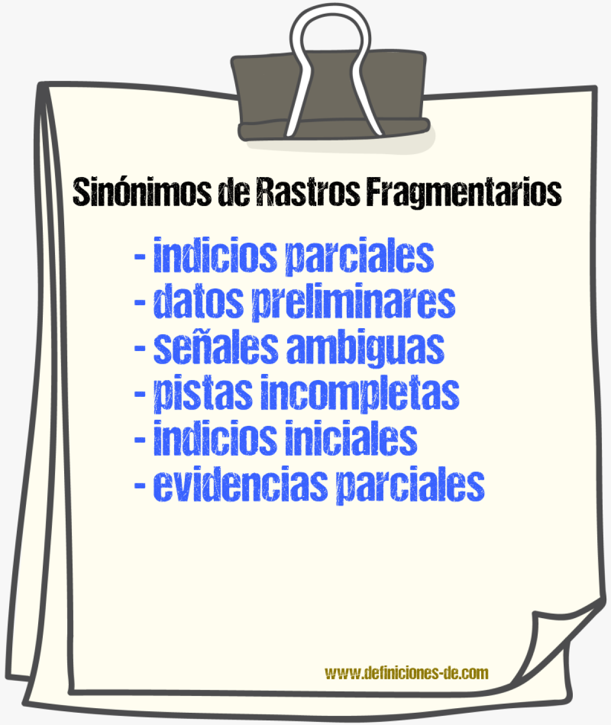 Sinónimos de rastros fragmentarios