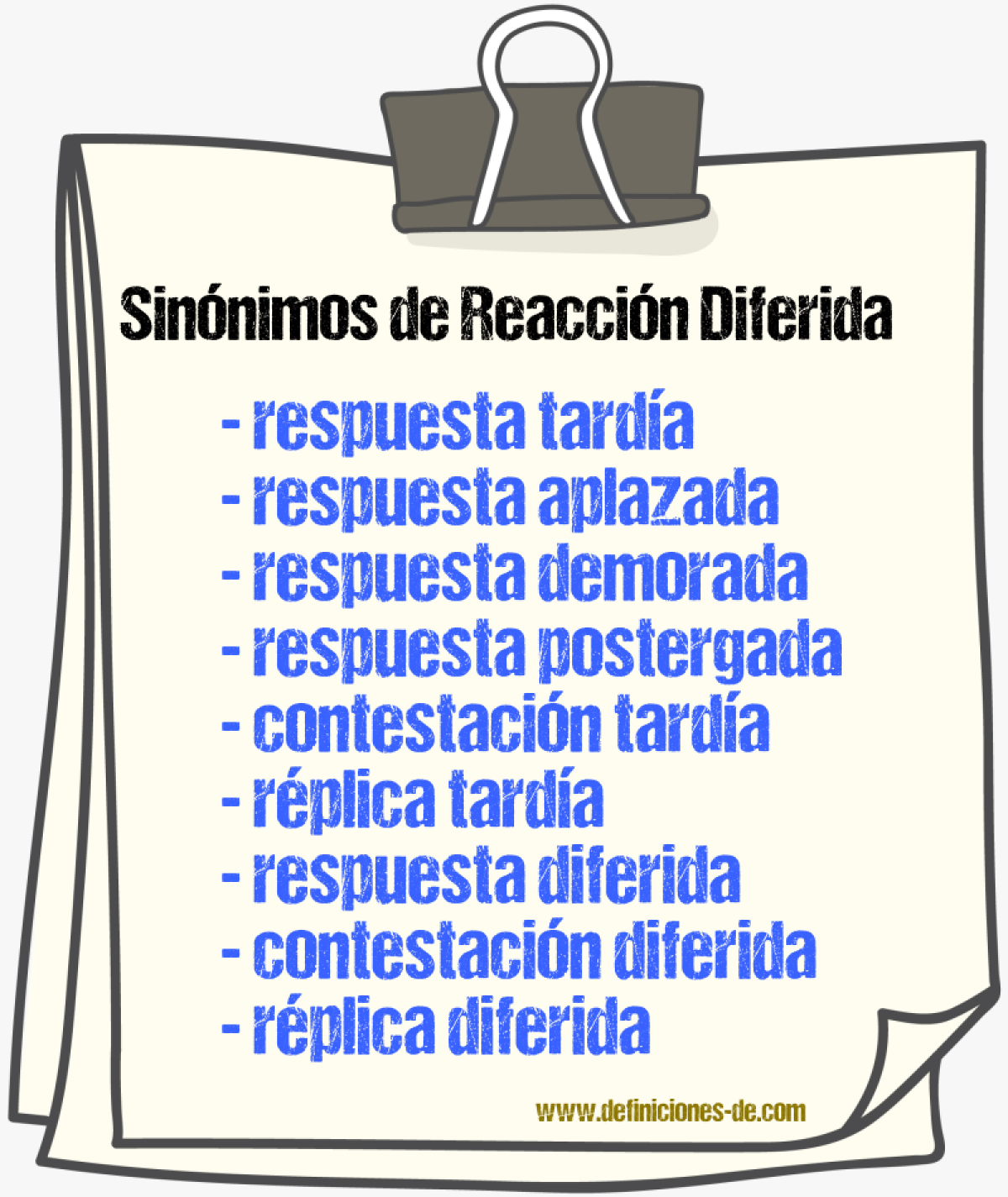 Sinónimos de reacción diferida
