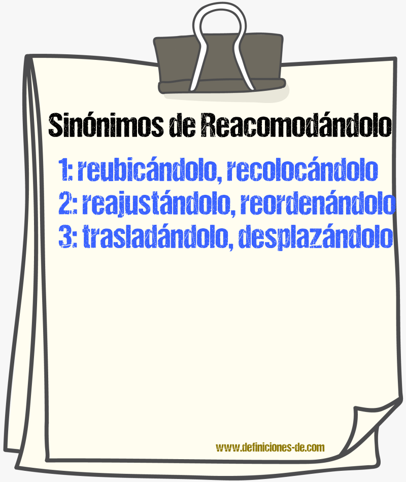 Sinónimos de reacomodándolo