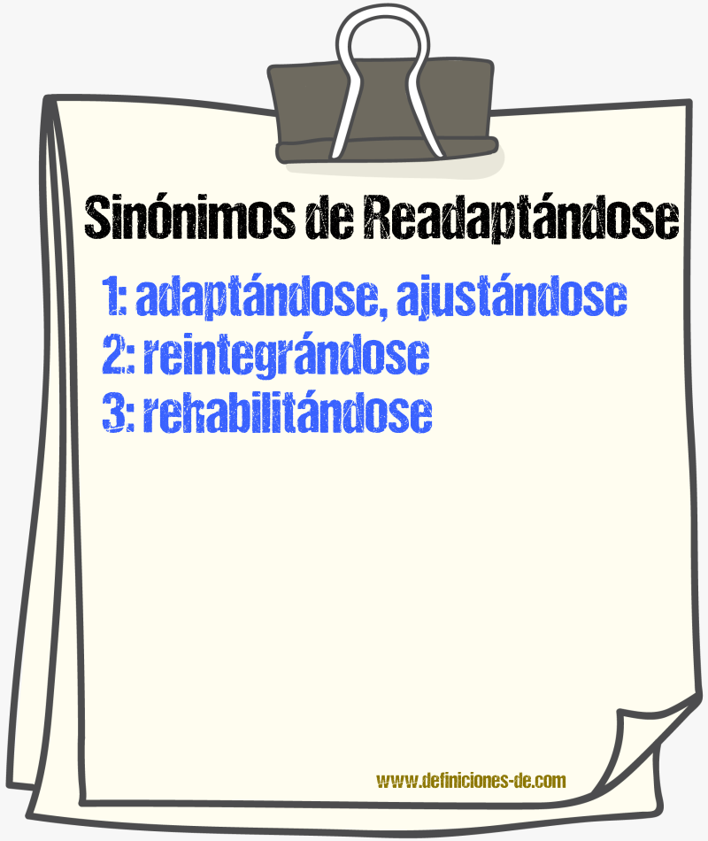 Sinónimos de readaptándose