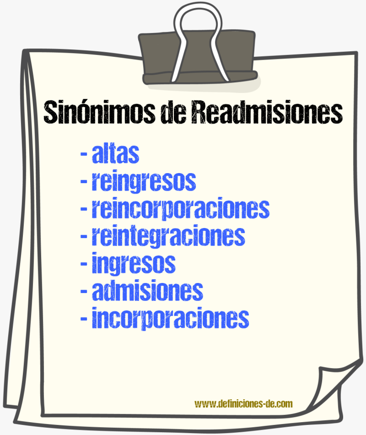 Sinónimos de readmisiones