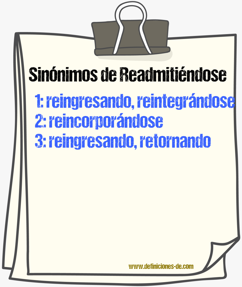Sinónimos de readmitiéndose