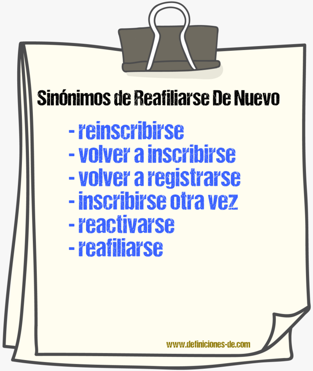 Sinónimos de reafiliarse de nuevo