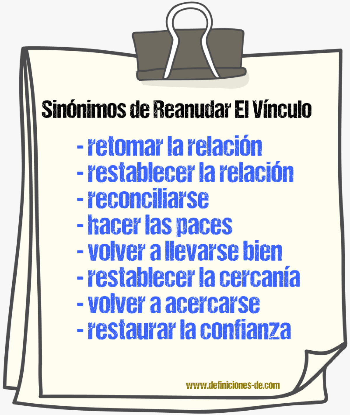 Sinónimos de reanudar el vínculo