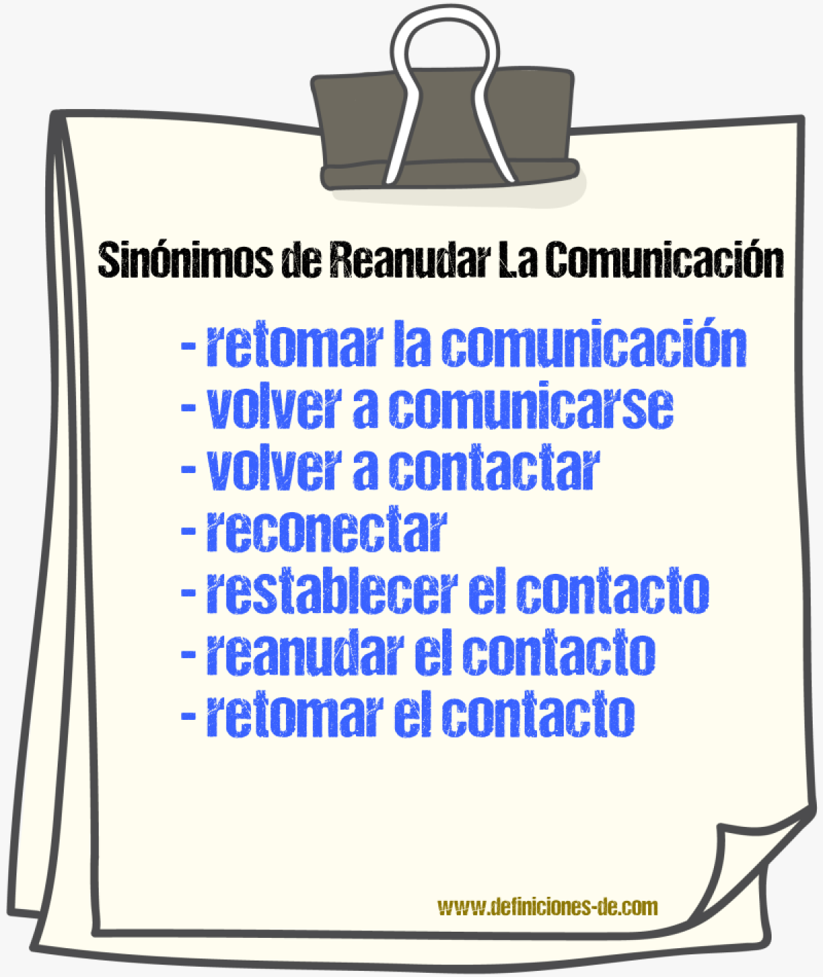 Sinónimos de reanudar la comunicación