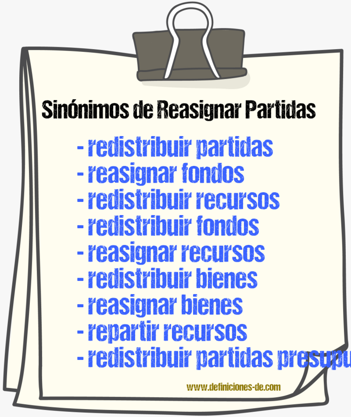 Sinónimos de reasignar partidas