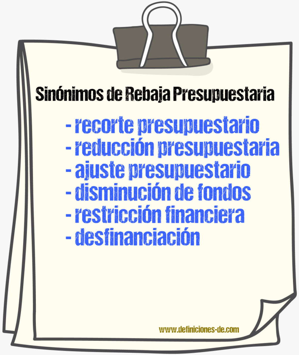 Sinónimos de rebaja presupuestaria