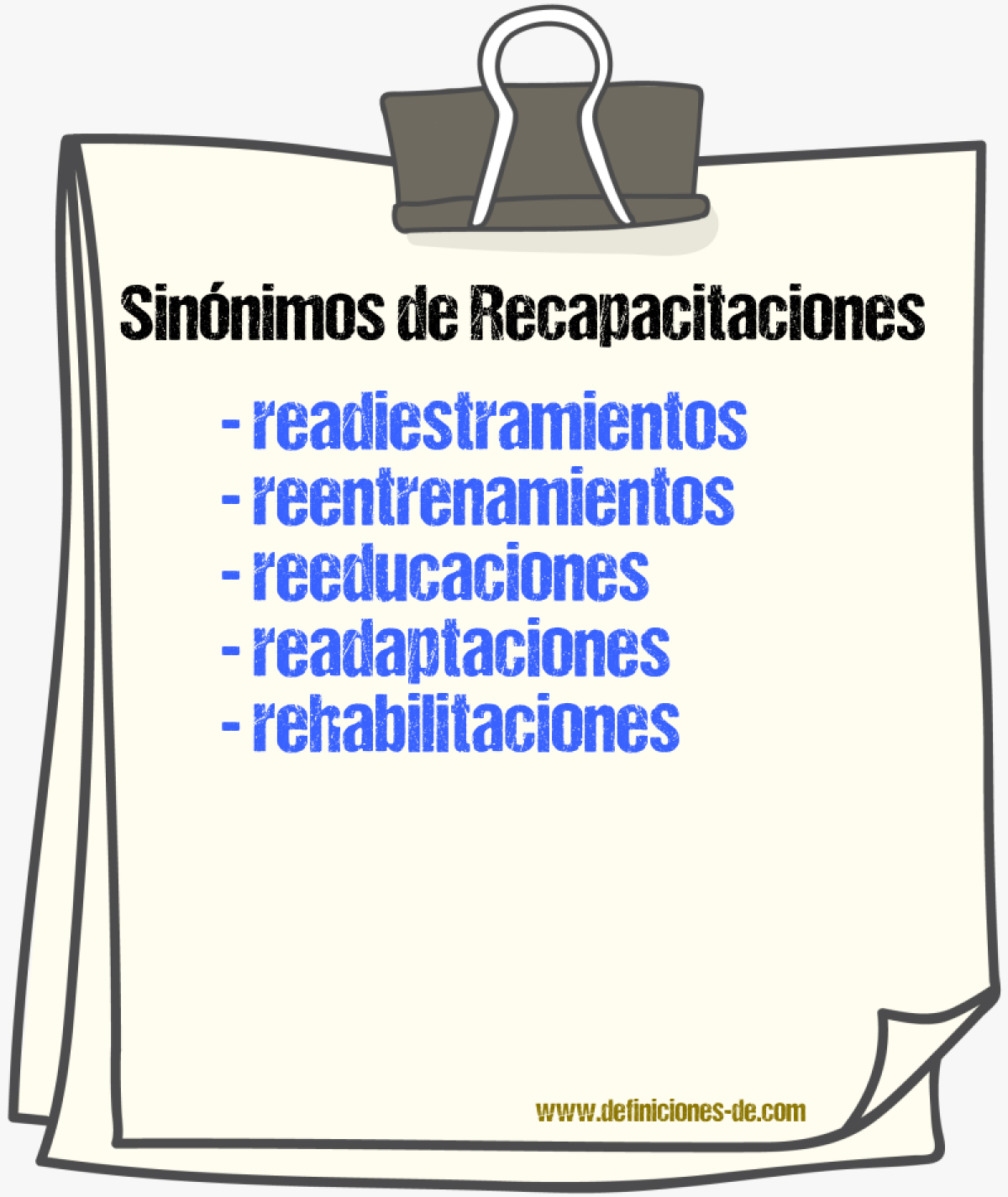 Sinónimos de recapacitaciones