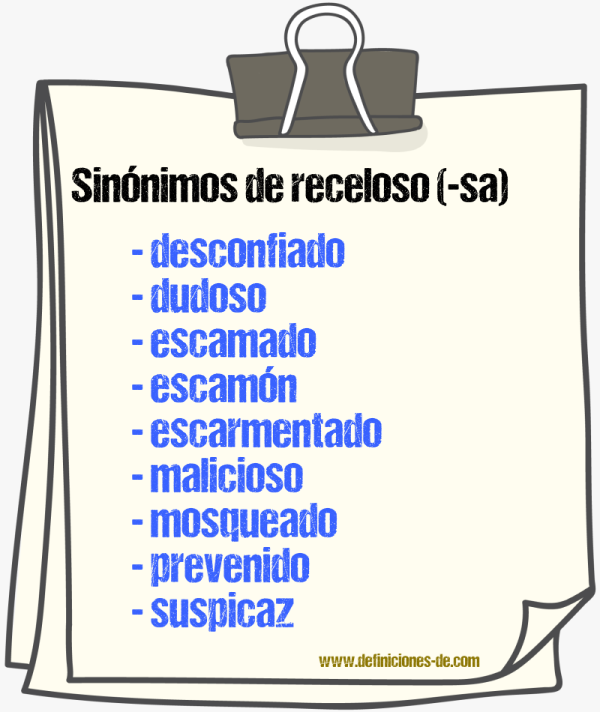 Sinnimos de receloso