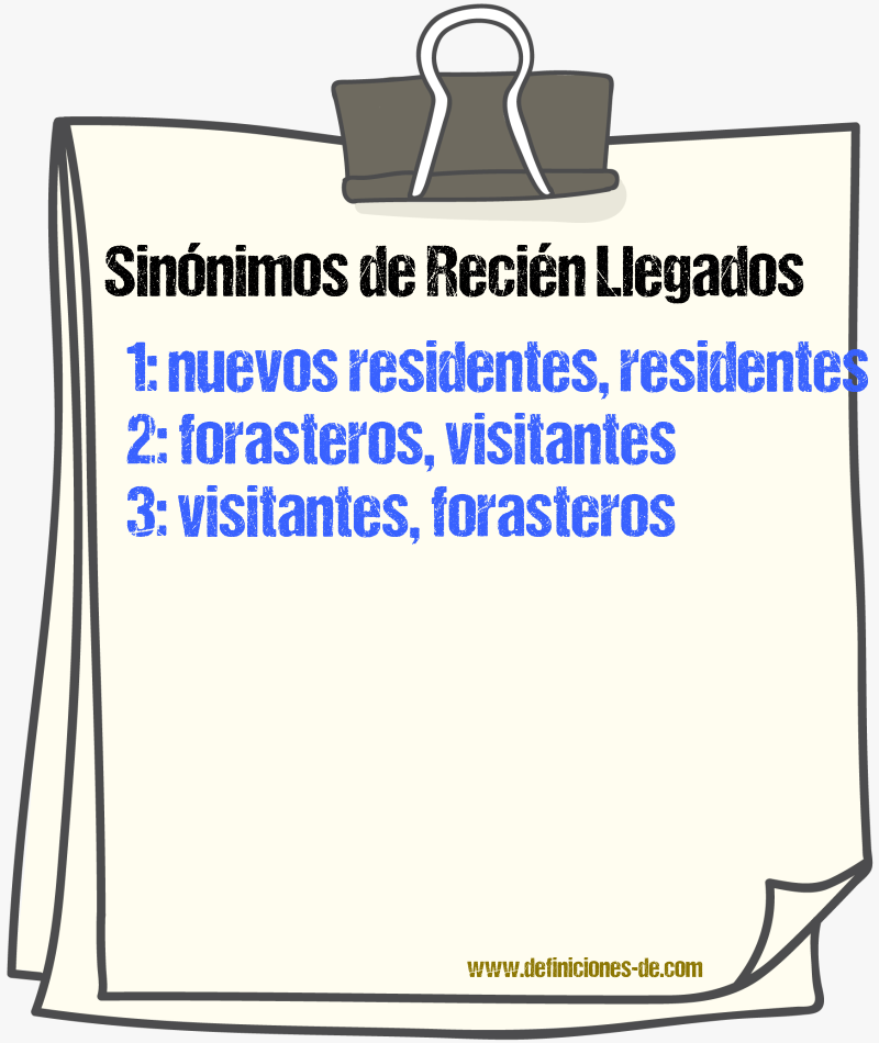 Sinónimos de recién llegados