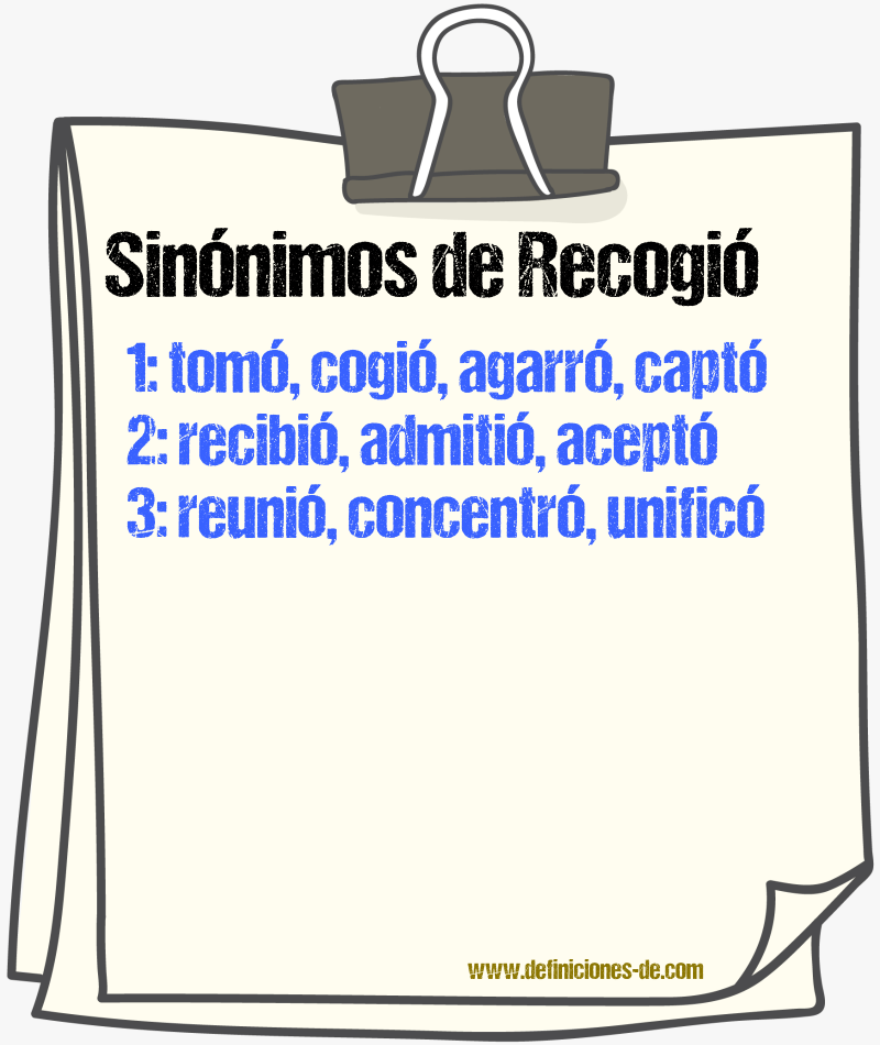 Sinónimos de recogió