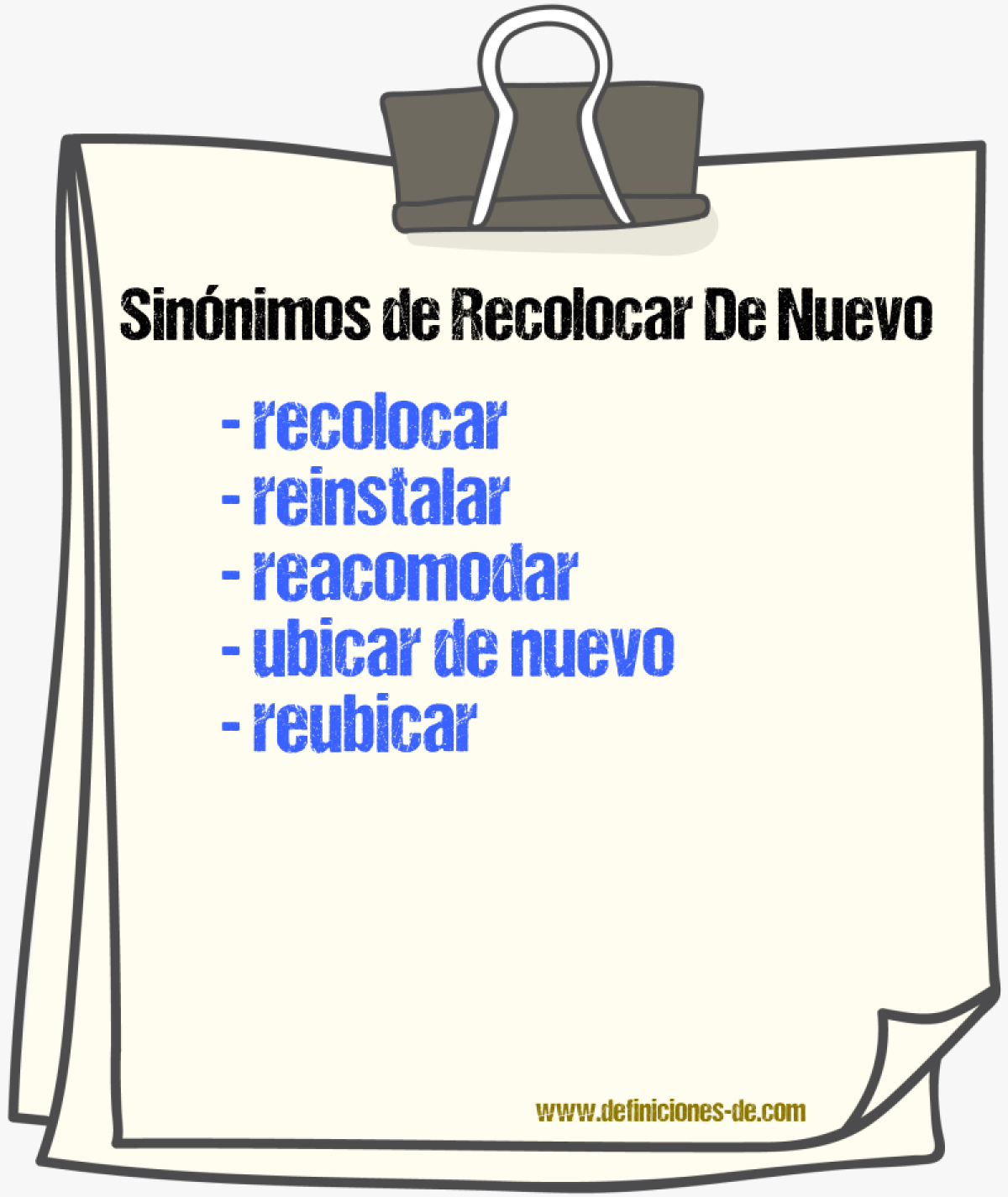 Sinónimos de recolocar de nuevo