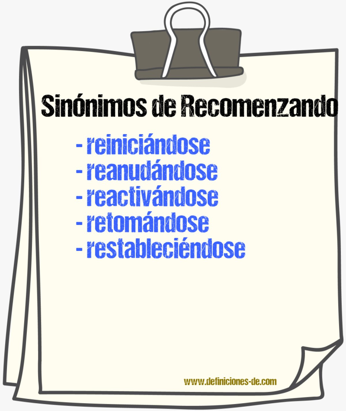 Sinónimos de recomenzando