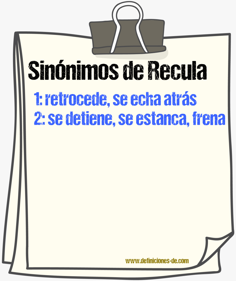 Sinónimos de recula