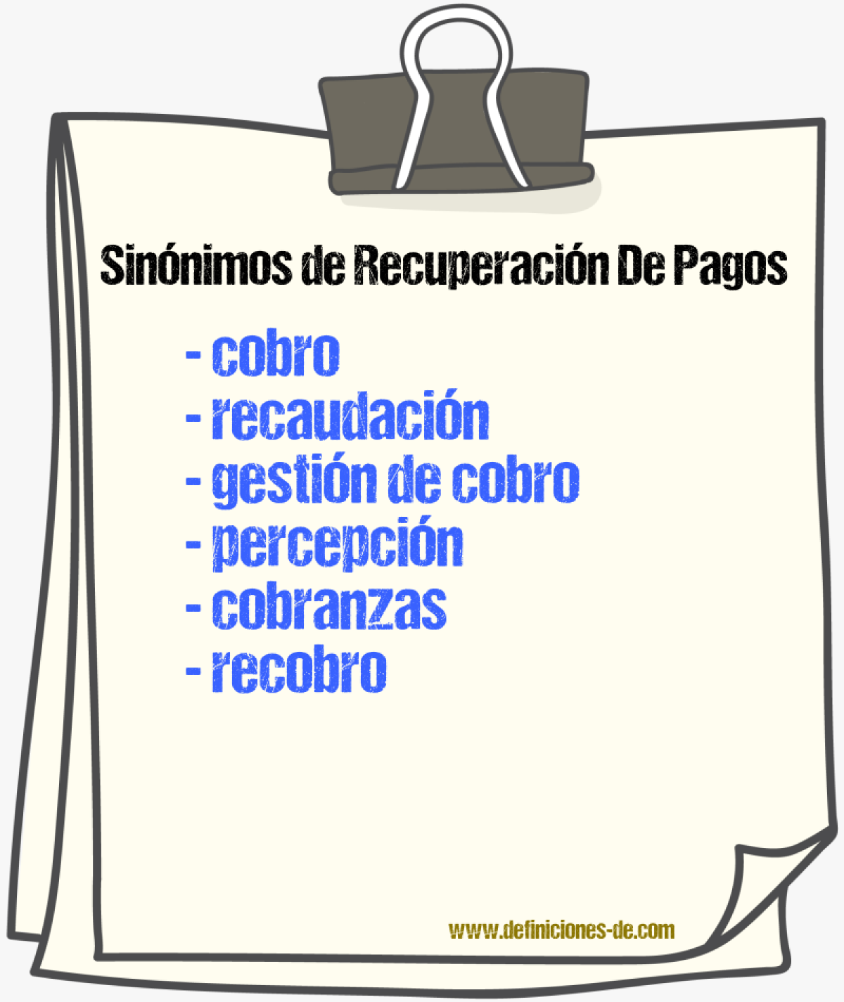 Sinónimos de recuperación de pagos