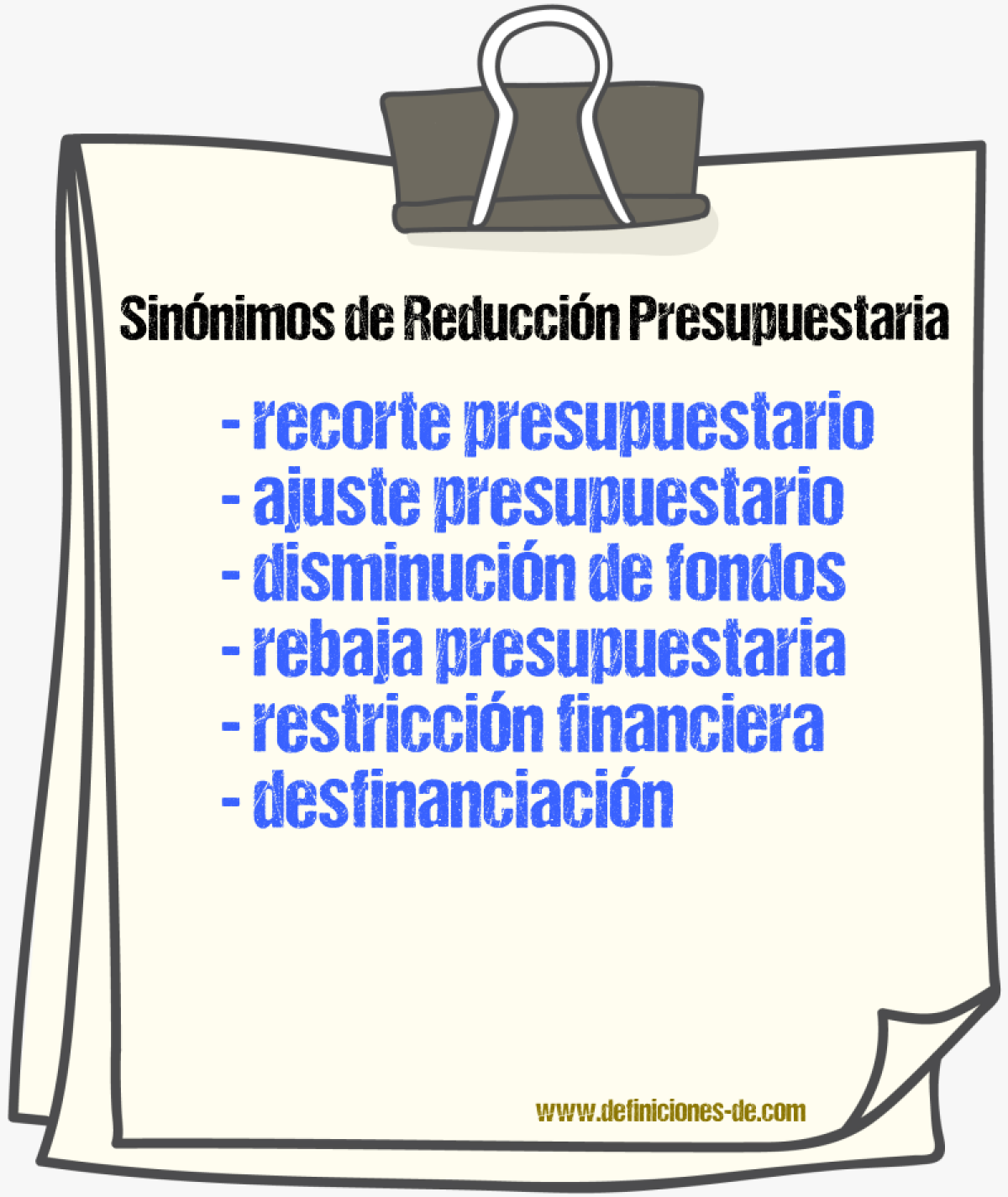 Sinónimos de reducción presupuestaria