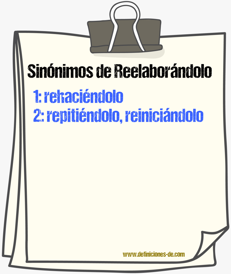 Sinónimos de reelaborándolo