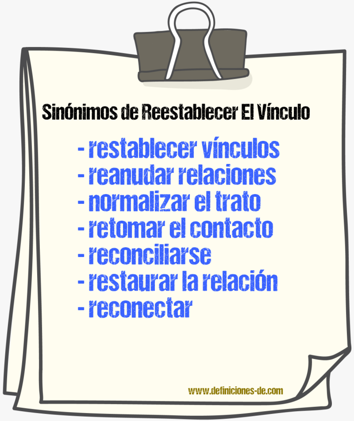 Sinónimos de reestablecer el vínculo