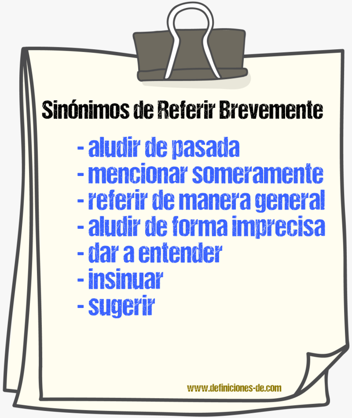 Sinónimos de referir brevemente
