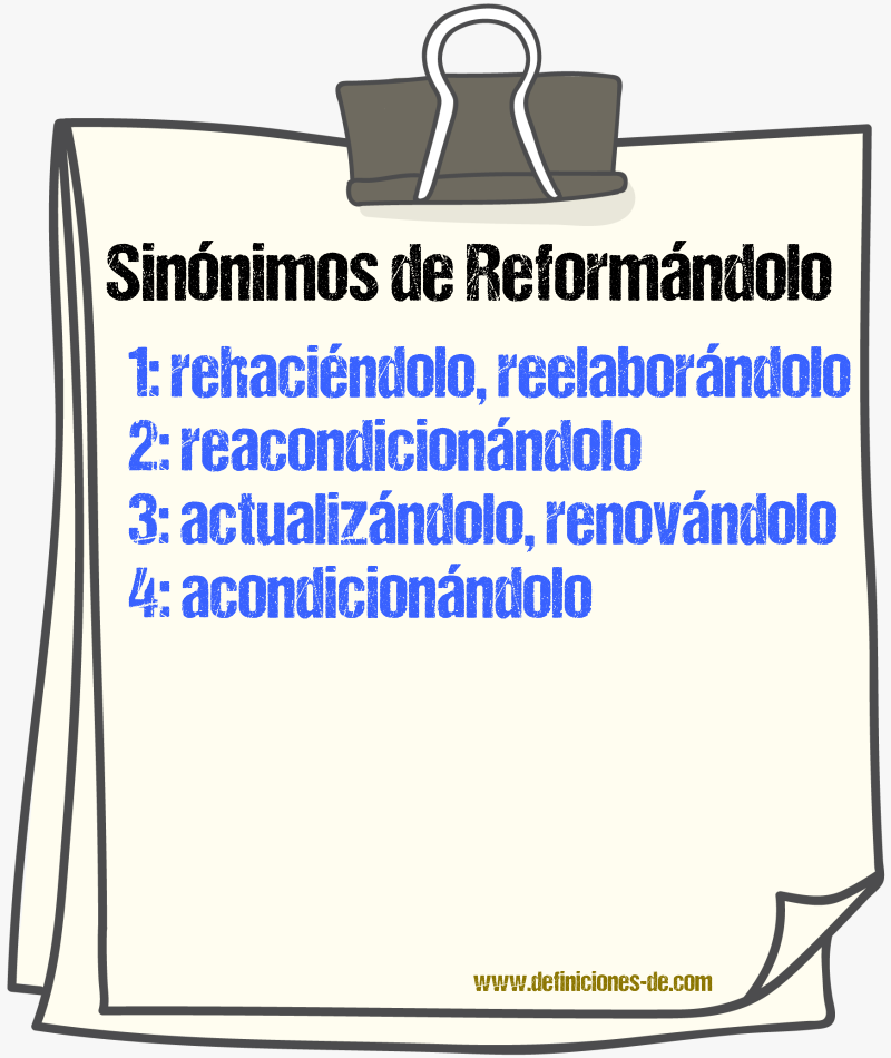 Sinónimos de reformándolo
