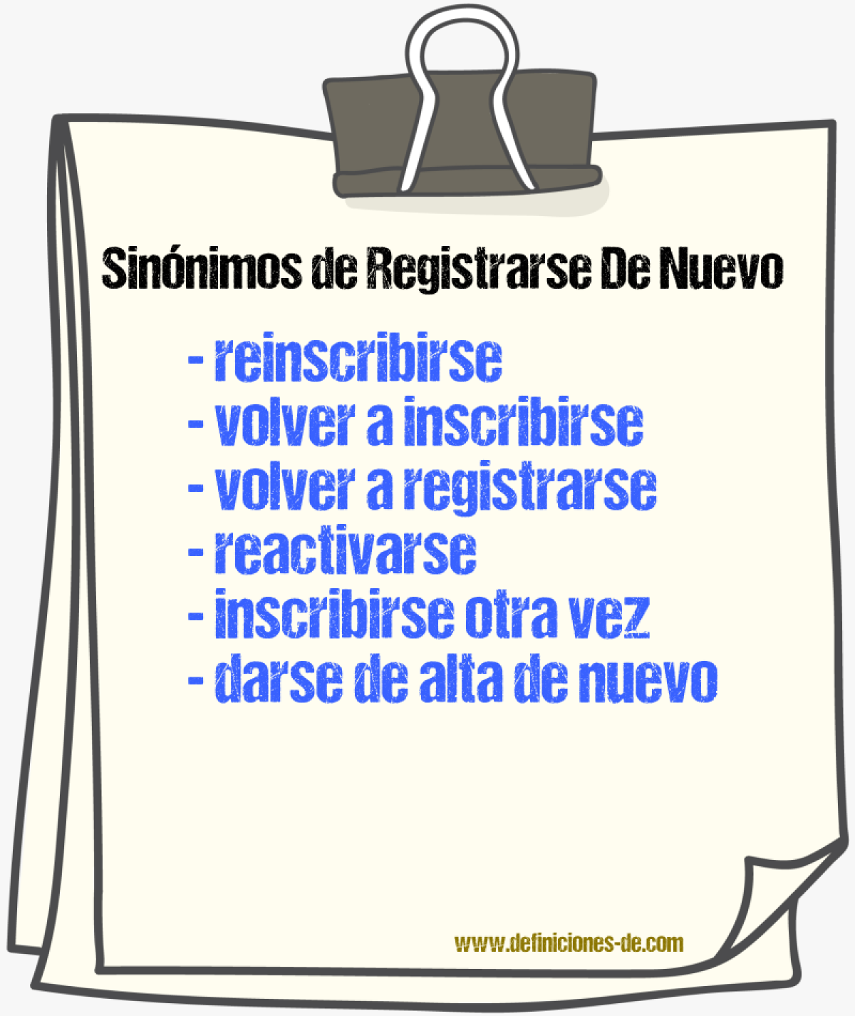 Sinónimos de registrarse de nuevo