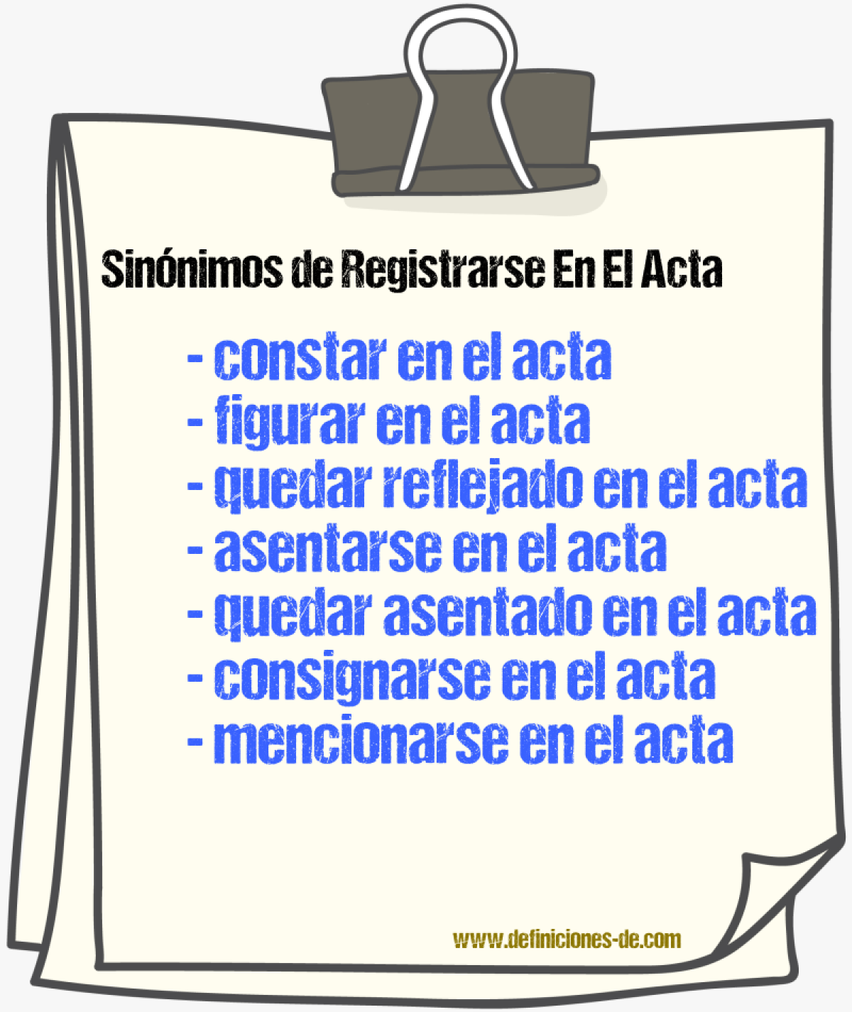 Sinónimos de registrarse en el acta
