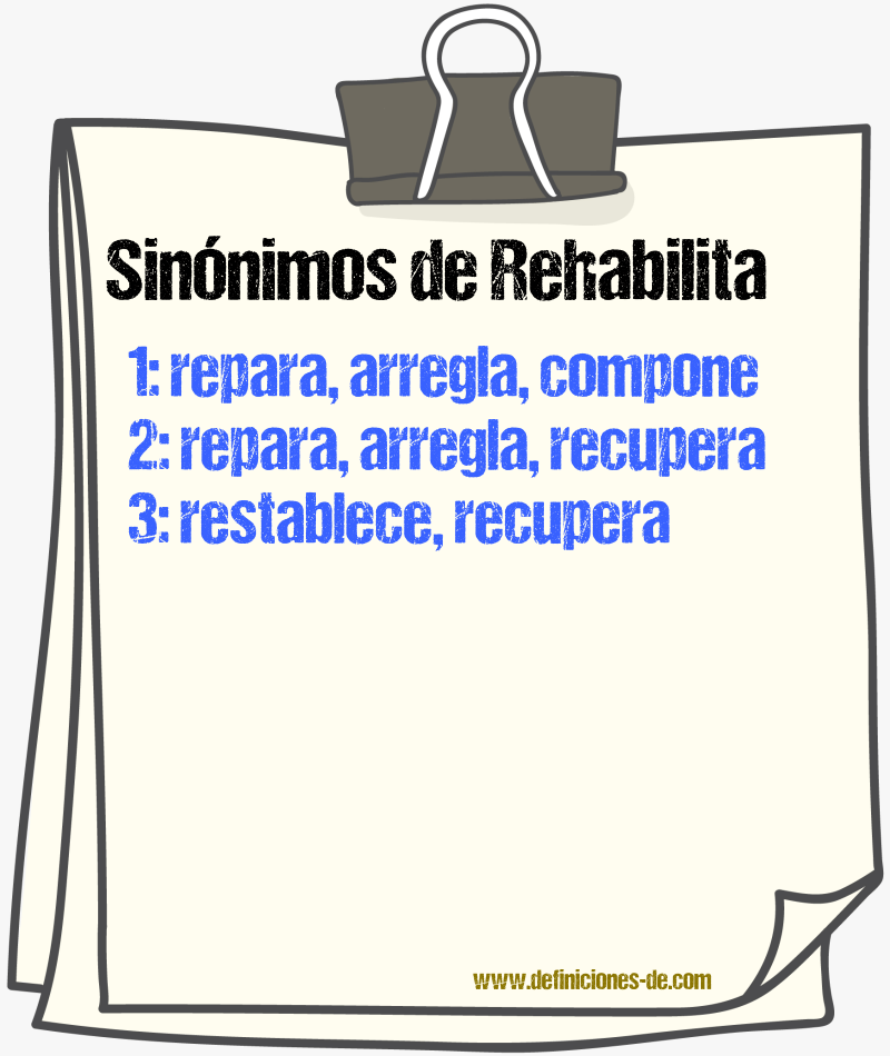 Sinónimos de rehabilita