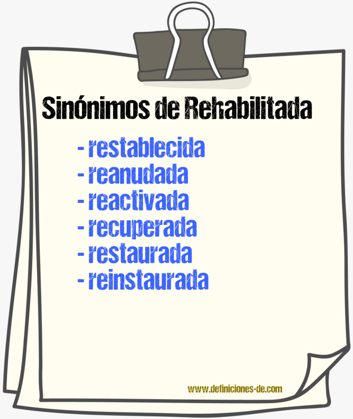 Sinónimos de rehabilitada