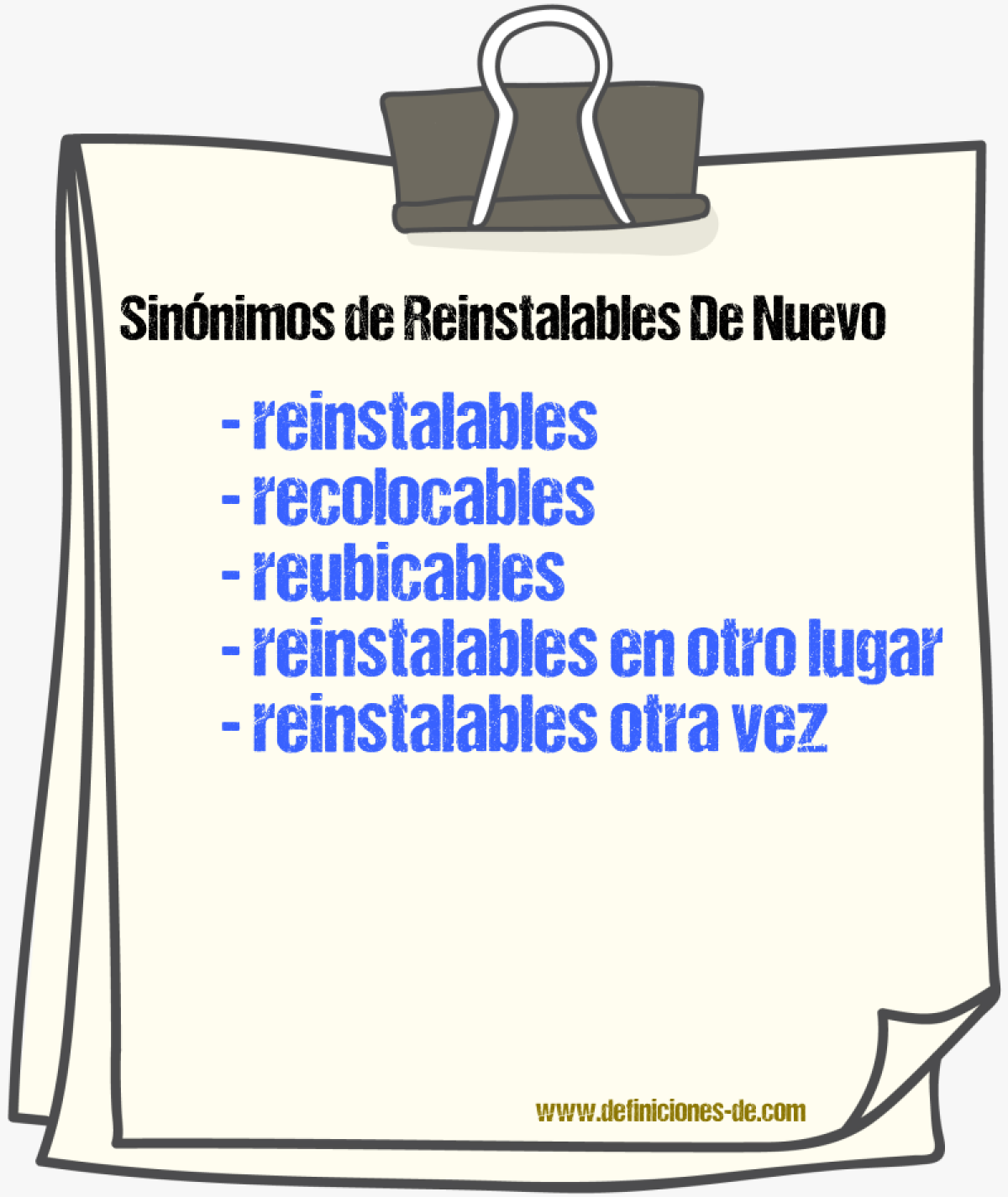 Sinónimos de reinstalables de nuevo