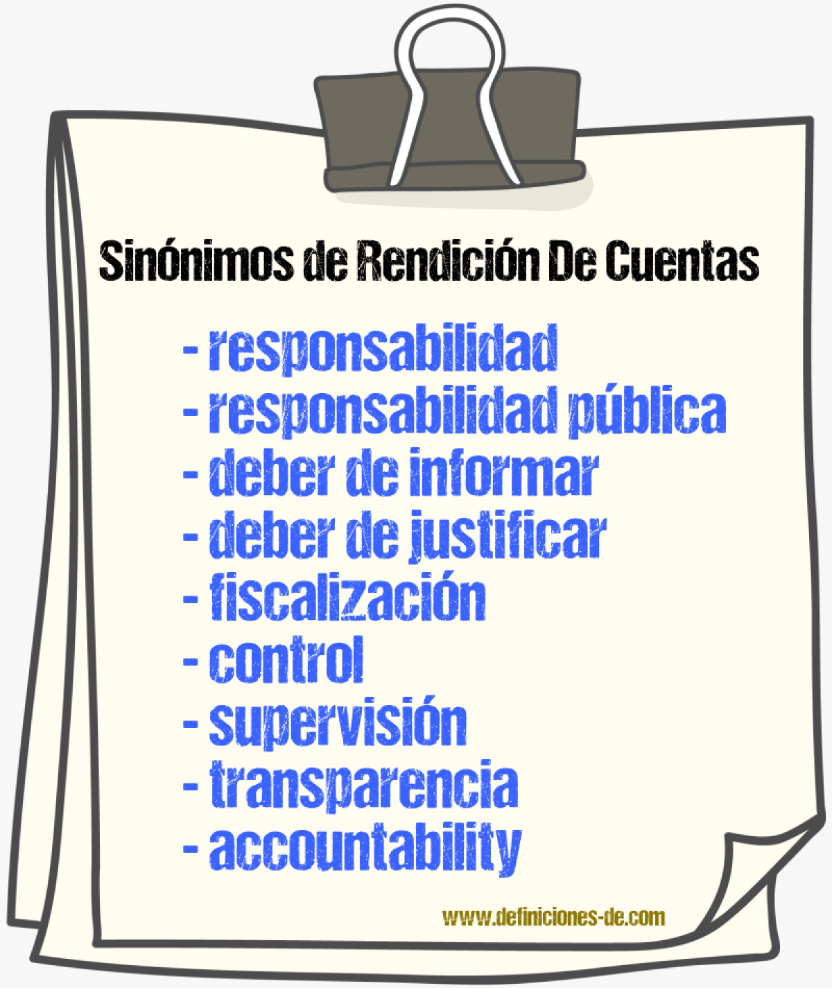 Sinónimos de rendición de cuentas