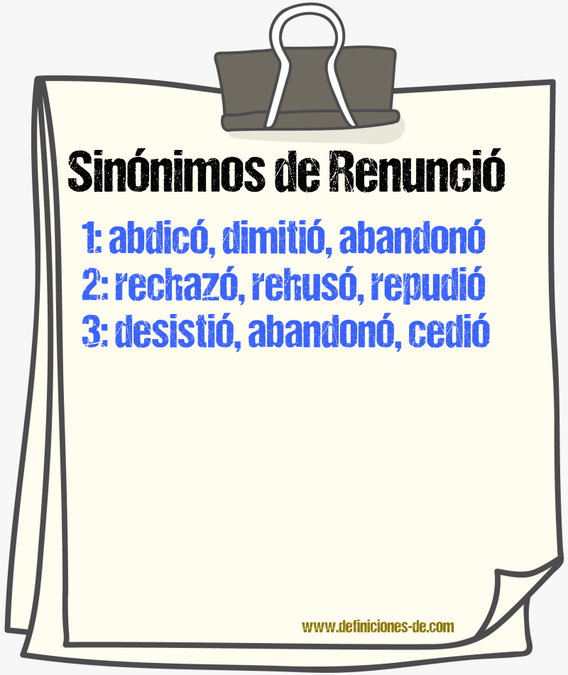 Sinónimos de renunció