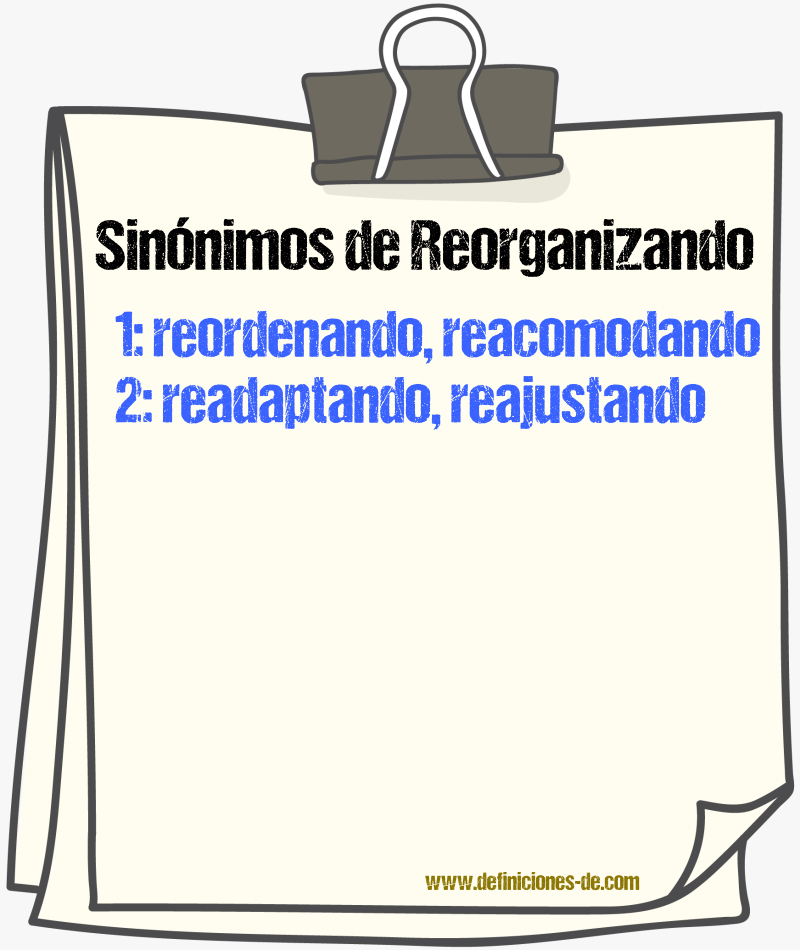 Sinónimos de reorganizando