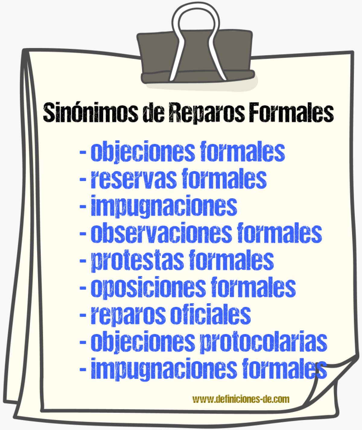 Sinónimos de reparos formales