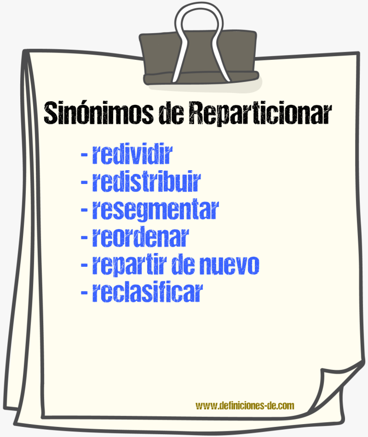 Sinónimos de reparticionar
