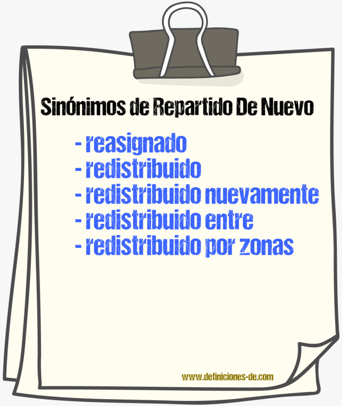 Sinónimos de repartido de nuevo
