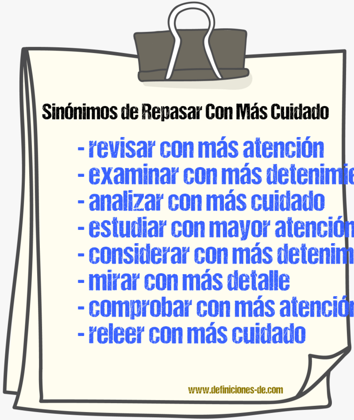 Sinónimos de repasar con más cuidado