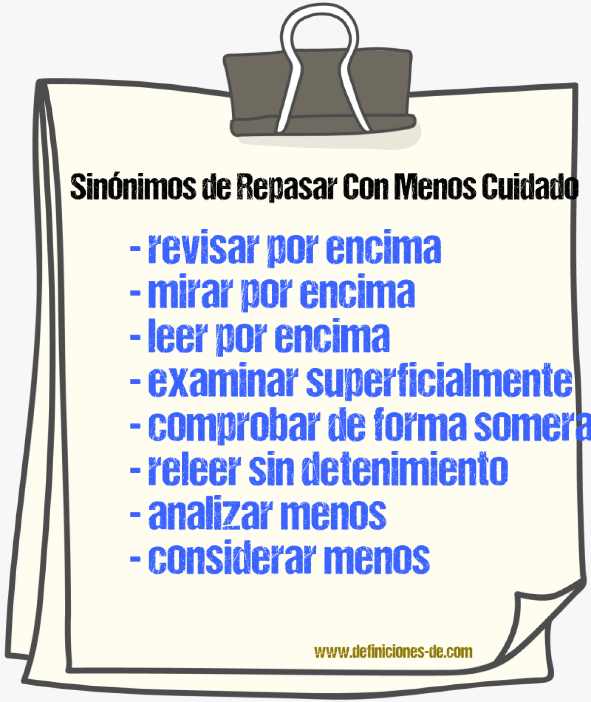 Sinónimos de repasar con menos cuidado