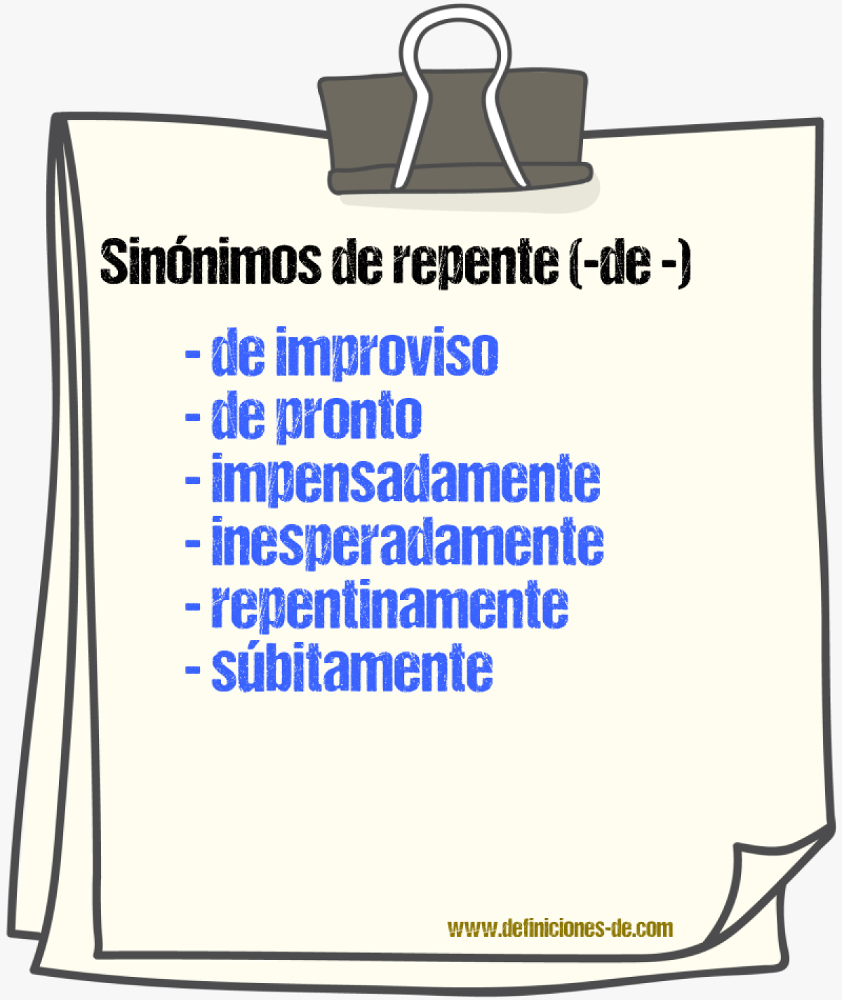 Sinnimos de repente