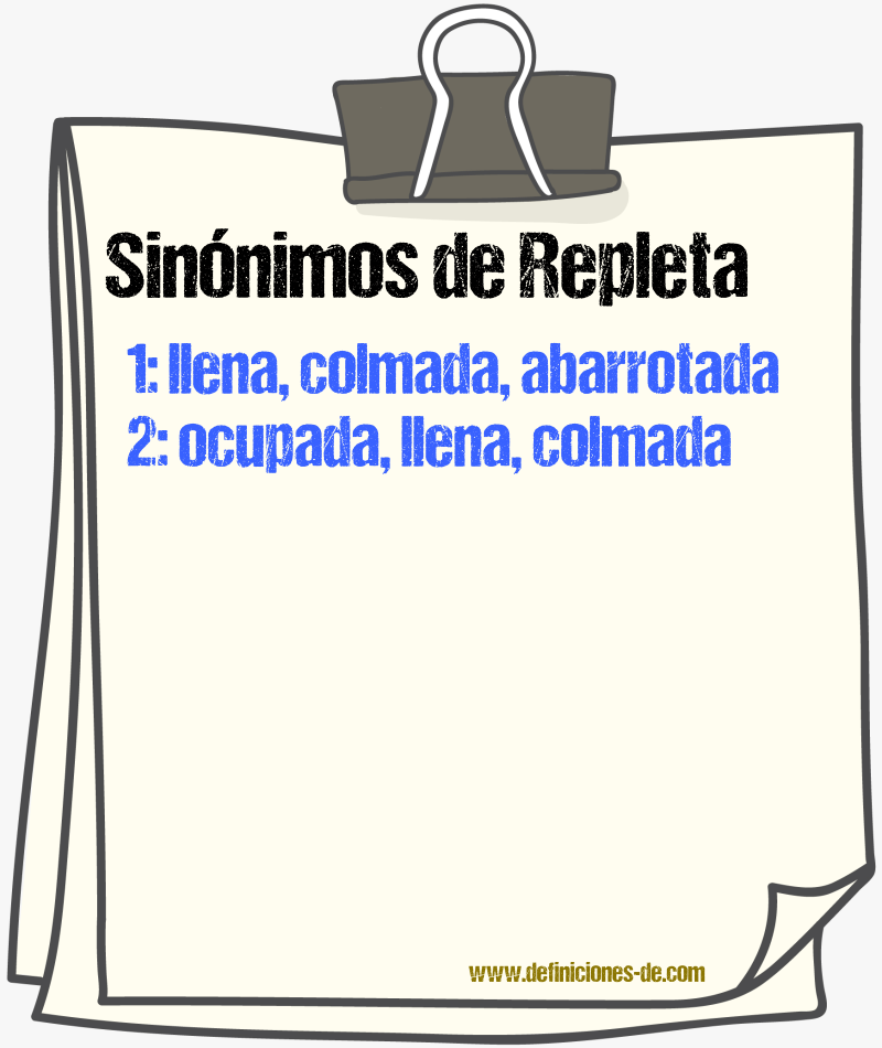 Sinónimos de repleta
