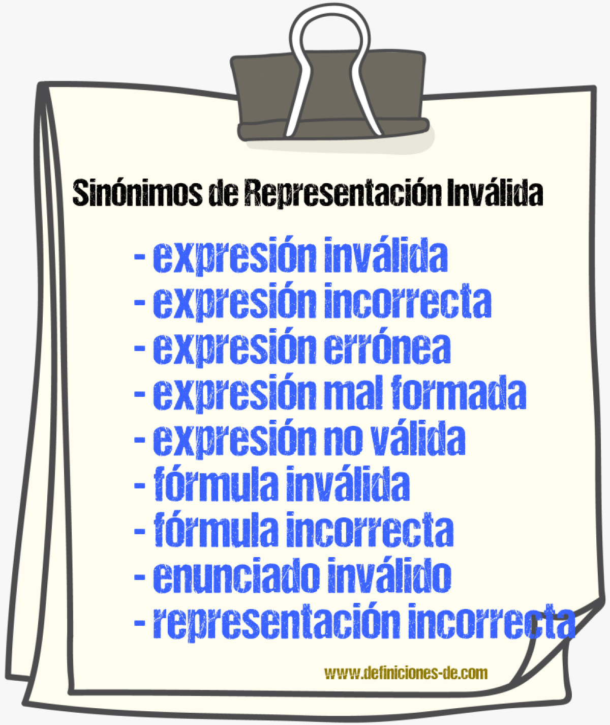 Sinónimos de representación inválida