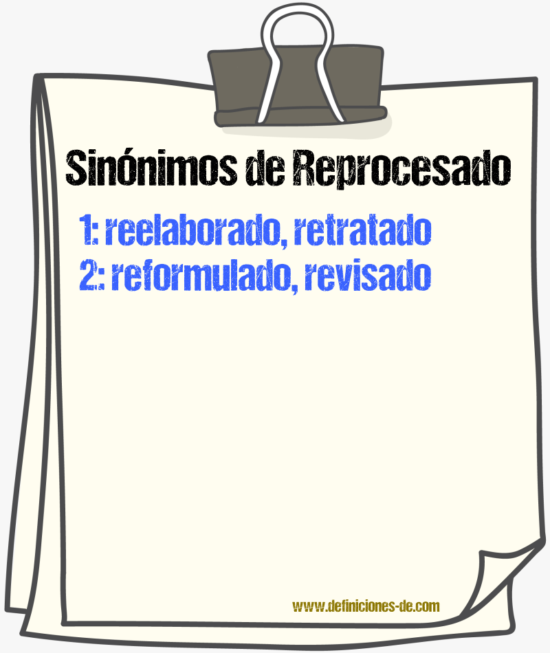 Sinónimos de reprocesado