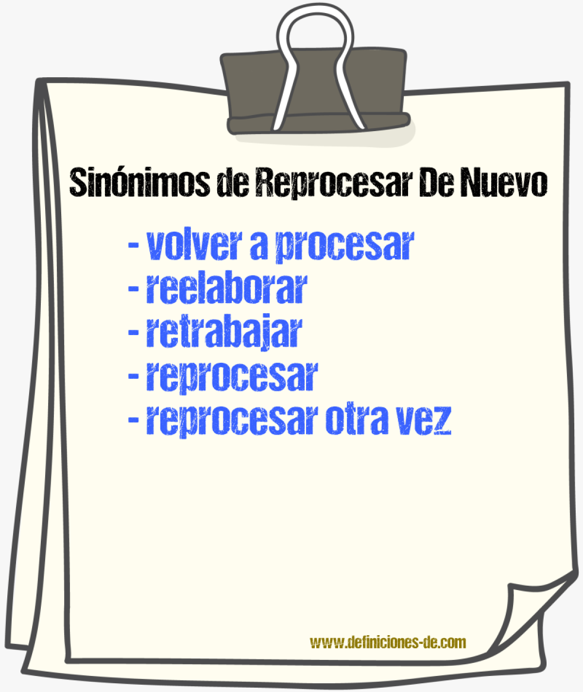 Sinónimos de reprocesar de nuevo