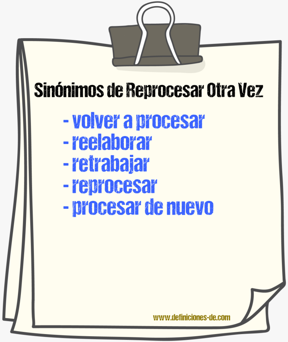 Sinónimos de reprocesar otra vez