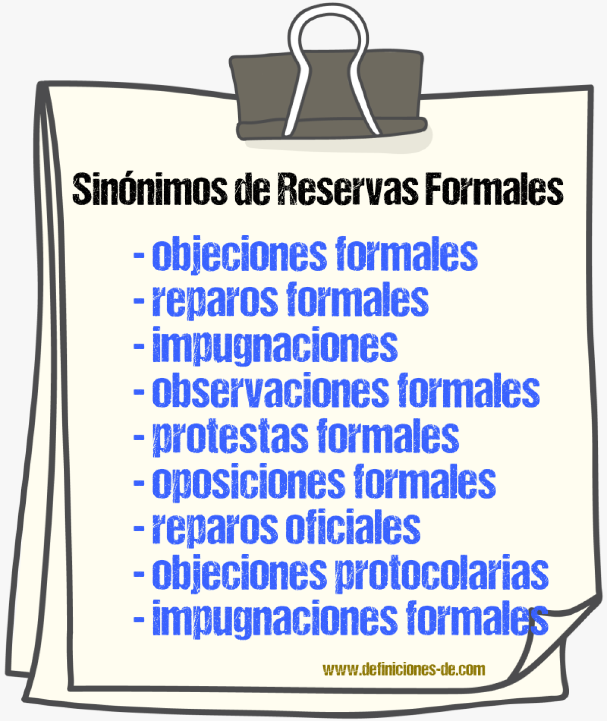 Sinónimos de reservas formales
