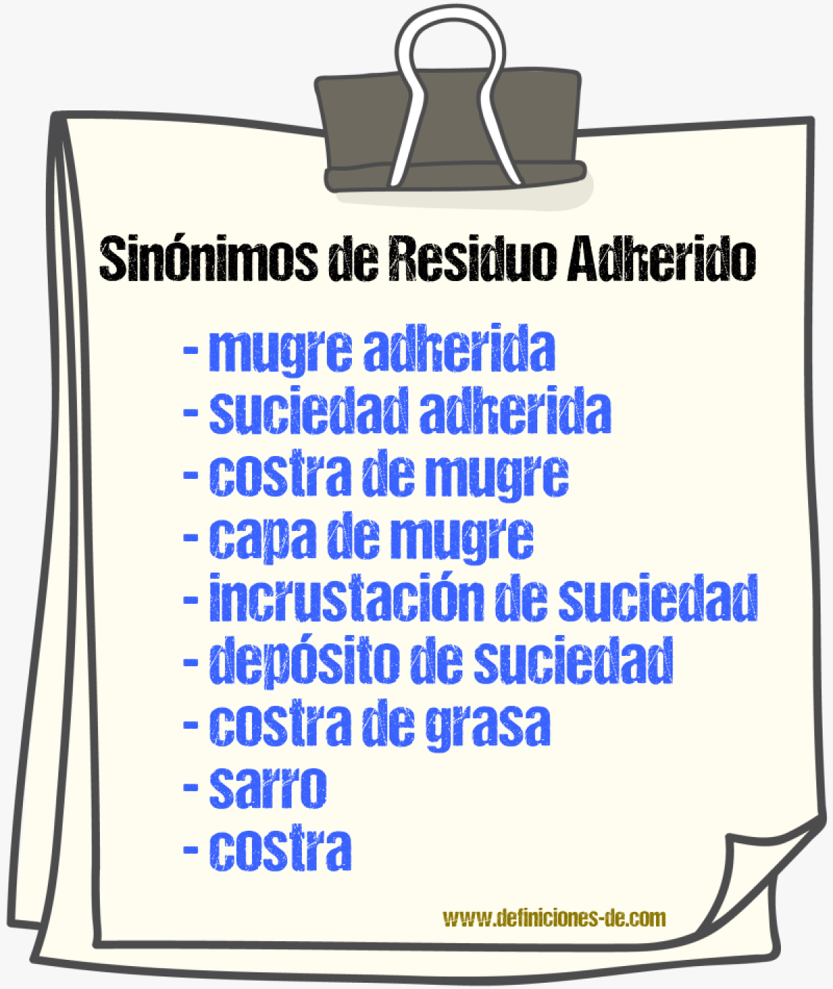 Sinónimos de residuo adherido