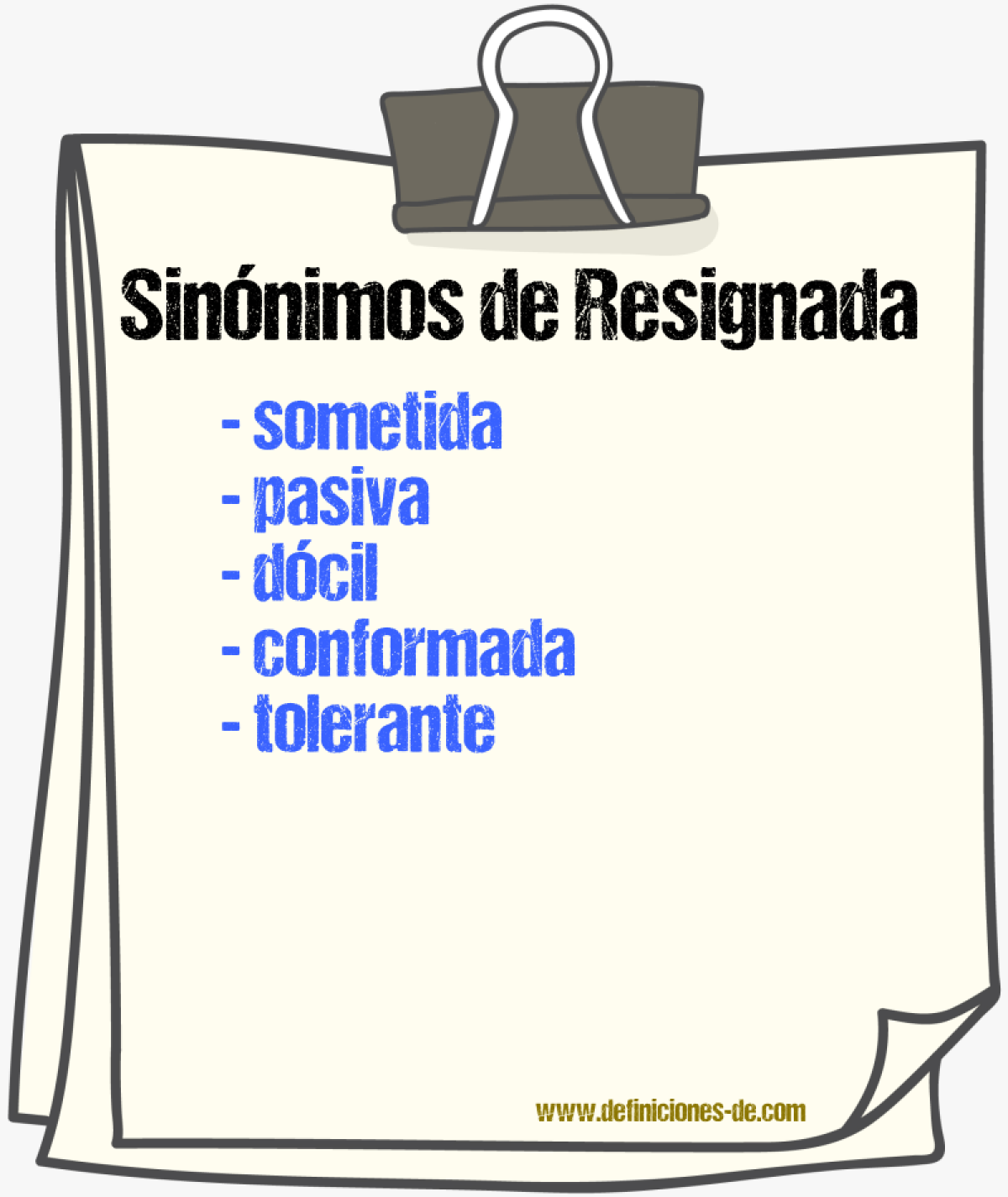 Sinónimos de resignada